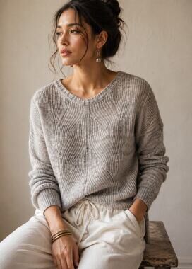Moth by Anthropologie Grey Wave Knit Sweater Size SP Boho Cottagecore